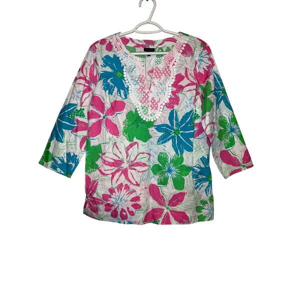 Talbots anguilla floral popover blouse womens medium spring lightweight preppy - Picture 1 of 7